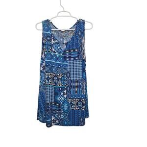 Dressbarn 2X Blue Multi Sleeveless Sharkbite Hem Tank Top Plus Size